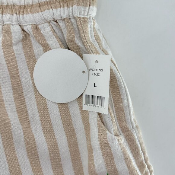 NWT DIP Linen Blend Elastic Waist Pull On Striped Shorts Sz L Pockets Beach Boho - Picture 3 of 9